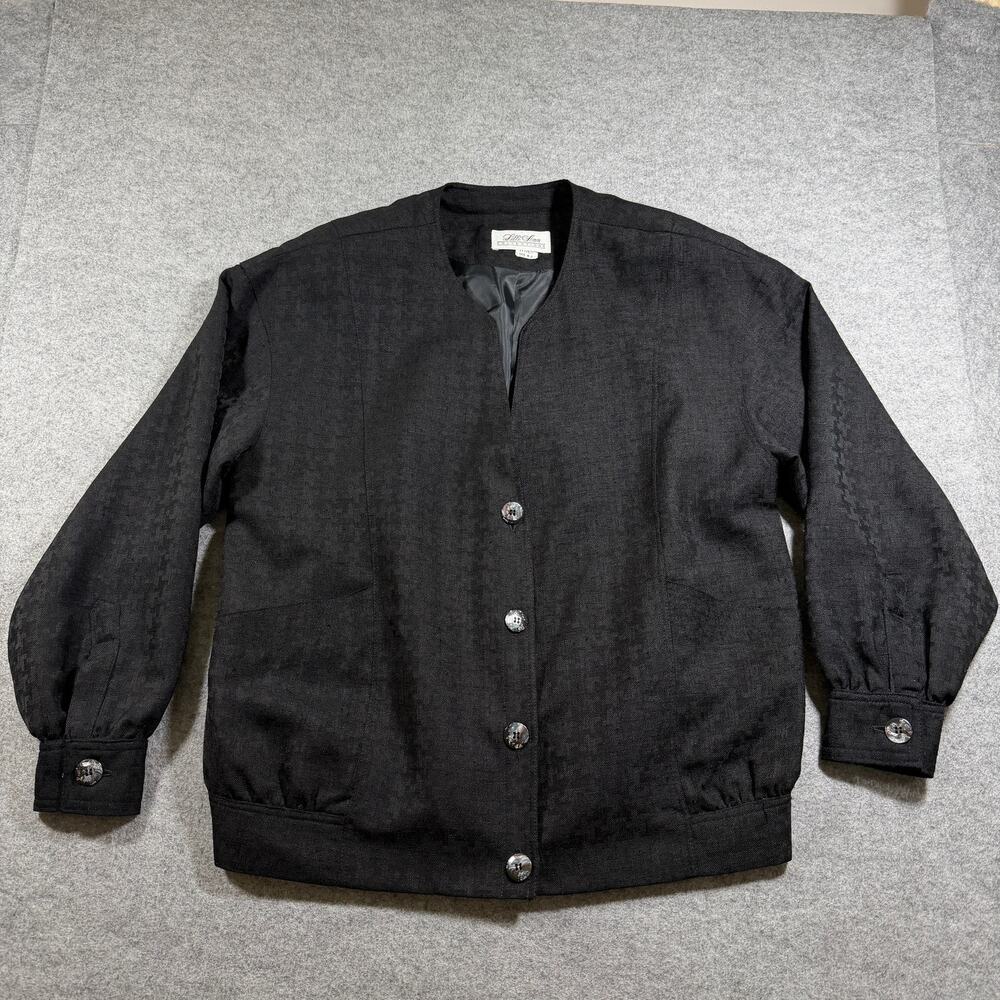 Vintage Lilli Ann Collections Blazer Jacket Womens L Black Houndstooth USA Made